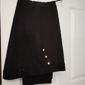 Anne Klein Black Straight Leg Pants with Gold Button Details Size 14